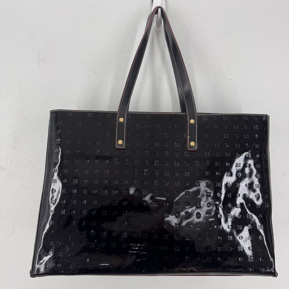 ARCADIA Italy Black Embossed Patent Leather Tote Bag Classic Travel Minimalist
